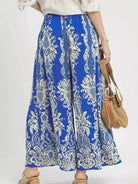 Umgee Coastal Frame Blue Border Print Wide Leg Pants-Women's Pants-Shop Z & Joxa