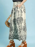 Umgee Coastal Frame Ecru Border Print Wide Leg Pants-Women's Pants-Shop Z & Joxa