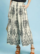 Umgee Coastal Frame Ecru Border Print Wide Leg Pants-Women's Pants-Shop Z & Joxa