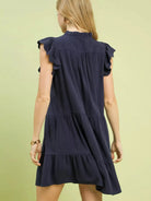 Umgee Coastline Charm Linen Tiered Baby Doll Dress in Navy-Women's Dresses-Shop Z & Joxa
