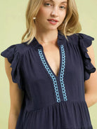Umgee Coastline Charm Linen Tiered Baby Doll Dress in Navy-Women's Dresses-Shop Z & Joxa