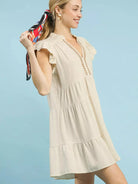 Umgee Coastline Charm Linen Tiered Baby Doll Dress in Oatmeal-Women's Dresses-Shop Z & Joxa