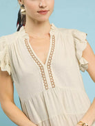 Umgee Coastline Charm Linen Tiered Baby Doll Dress in Oatmeal-Women's Dresses-Shop Z & Joxa