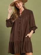 Umgee Cocoa Kiss Smocked Tiered Mini Dress-Women's Dresses-Shop Z & Joxa