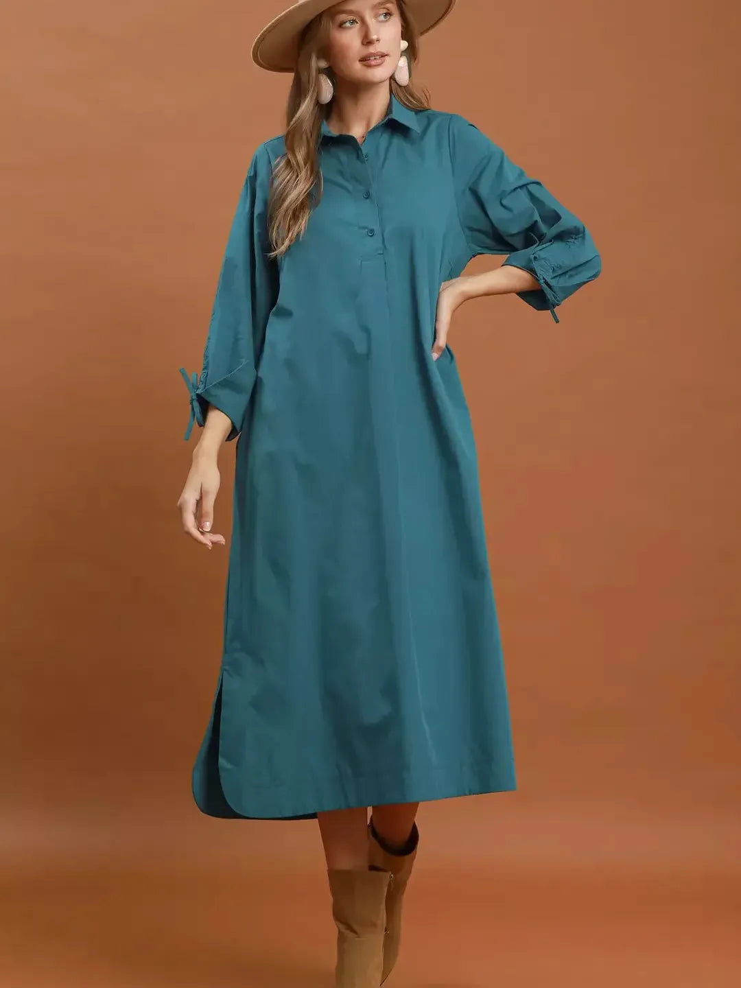 Umgee Collared Button Detail Relaxed Midi Dress-Women's Dresses-Shop Z & Joxa