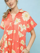 Umgee Coral Bloom Floral Tiered Babydoll Dress-Women's Dresses-Shop Z & Joxa