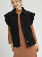 Umgee Corduroy Cutie Corduroy Quilted Ruffle Sleeve Vest-Women's Shirts & Tops-Shop Z & Joxa