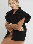 Umgee Corduroy Cutie Corduroy Quilted Ruffle Sleeve Vest-Women's Shirts & Tops-Shop Z & Joxa