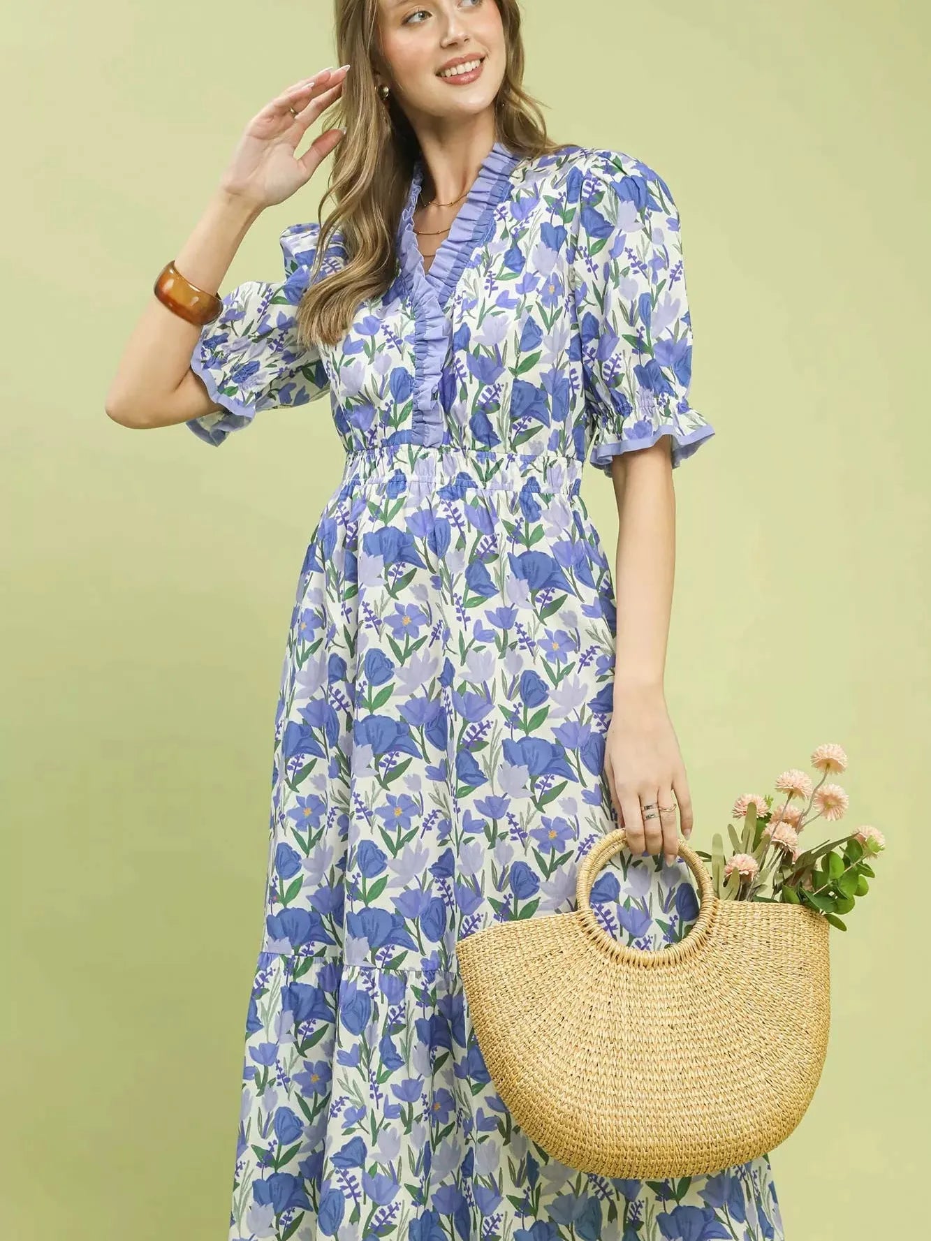 Umgee Cottage Romance Ruffle Trim Tiered Midi Dress-Women's Dresses-Shop Z & Joxa
