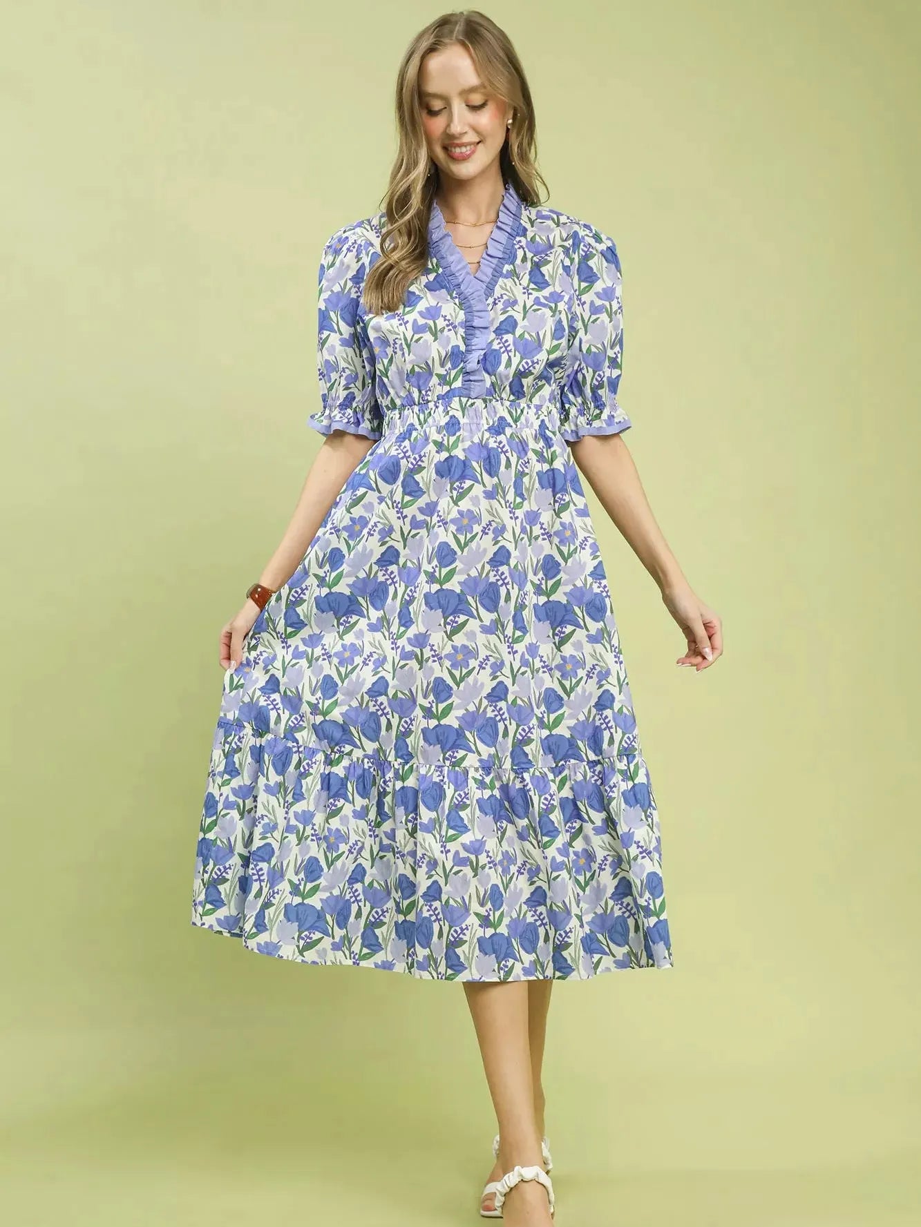 Umgee Cottage Romance Ruffle Trim Tiered Midi Dress-Women's Dresses-Shop Z & Joxa