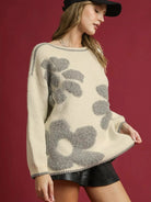 Umgee Cream Petal Mist Floral Jacquard Knit Sweater-Women's Shirts & Tops-Shop Z & Joxa