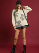 Umgee Cream Petal Mist Floral Jacquard Knit Sweater-Women's Shirts & Tops-Shop Z & Joxa