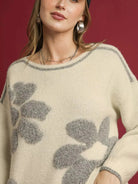 Umgee Cream Petal Mist Floral Jacquard Knit Sweater-Women's Shirts & Tops-Shop Z & Joxa