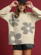 Umgee Cream Petal Mist Floral Jacquard Knit Sweater-Women's Shirts & Tops-Shop Z & Joxa