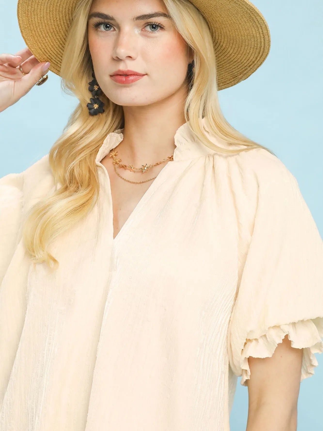 Umgee Cream Serenity Linen Blend Ruffle Mini Dress-Women's Dresses-Shop Z & Joxa