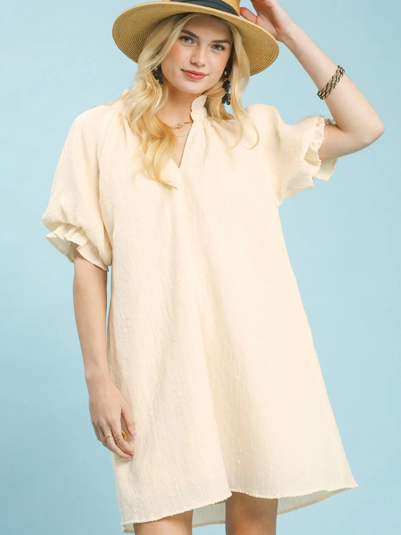 Umgee Cream Serenity Linen Blend Ruffle Mini Dress-Women's Dresses-Shop Z & Joxa