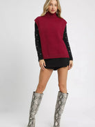 Umgee Crimson Glow High-Low Turtleneck Sleeveless Sweater Top-Women's Shirts & Tops-Shop Z & Joxa