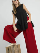 Umgee Crimson Grace High Rise Elastic Waist Palazzo Pants-Women's Pants-Shop Z & Joxa