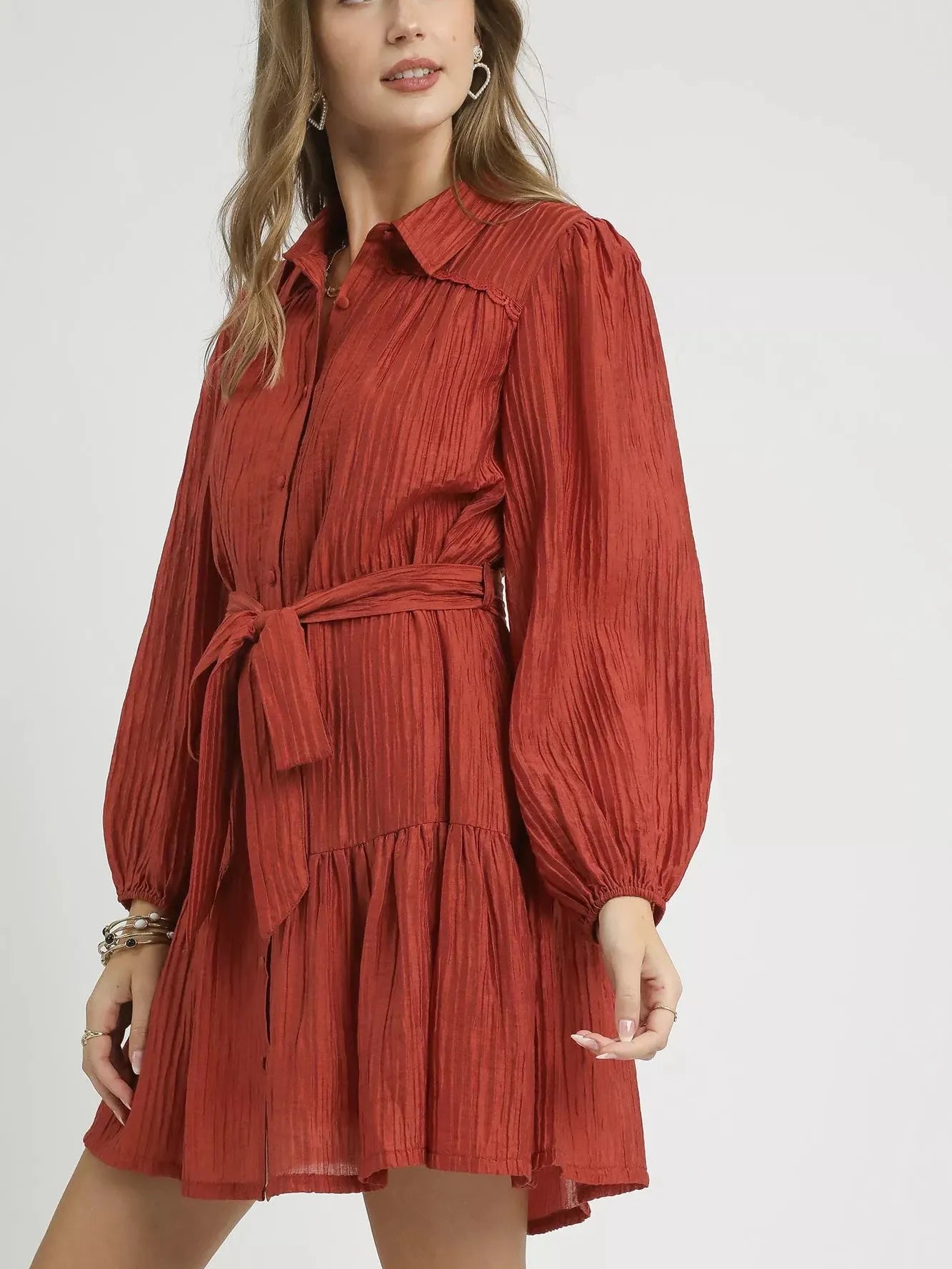 Umgee Crinkle & Dazzle Button-Front Tiered Mini Dress-Women's Dresses-Shop Z & Joxa