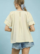 Umgee Delicate Definition Puff Sleeve Top with Contrast Stitch Detail-Women's Shirts & Tops-Shop Z & Joxa