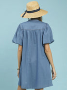 Umgee Denim Darling Chambray Puff Sleeve Mini Dress-Women's Dresses-Shop Z & Joxa
