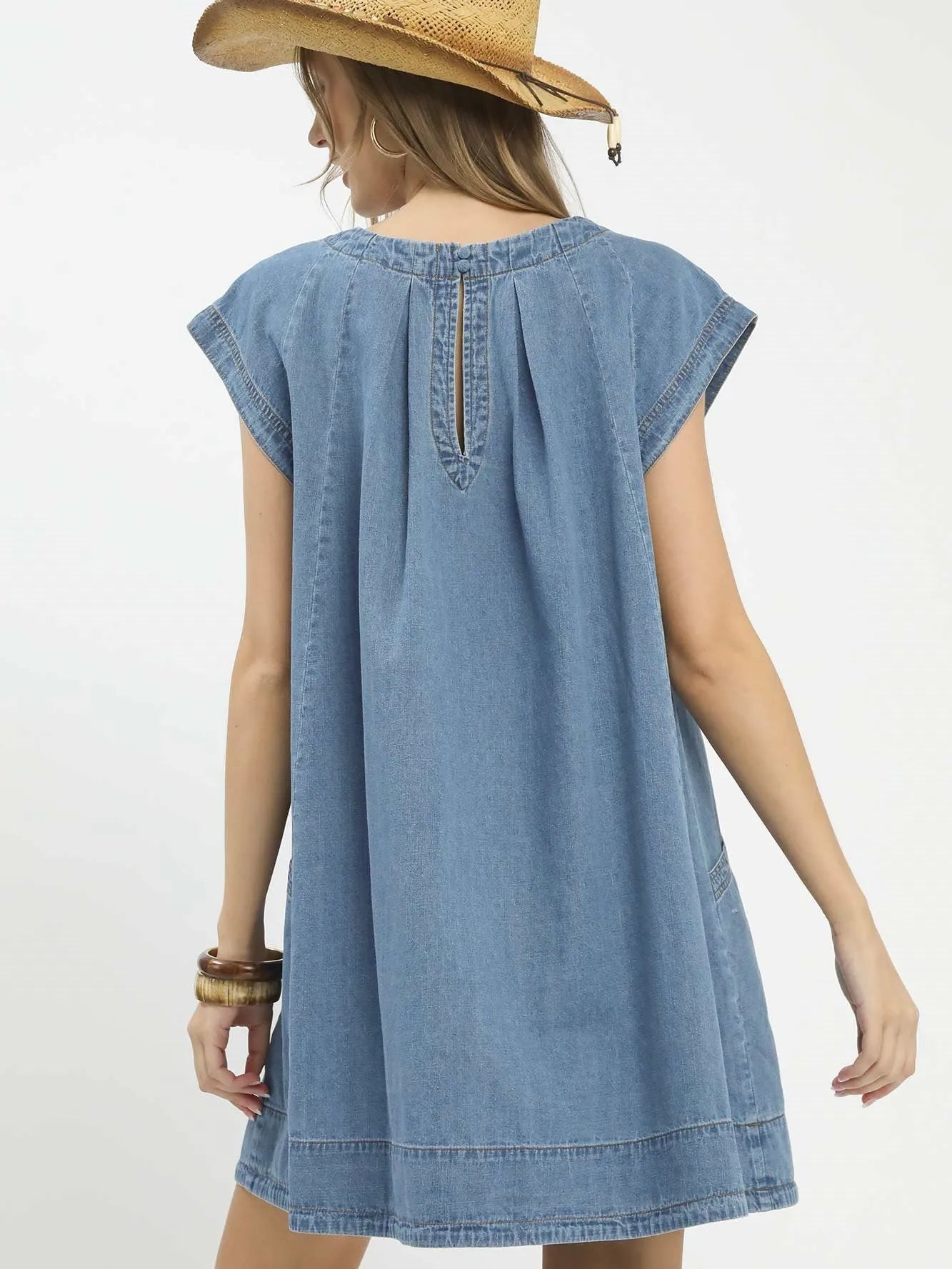 Umgee Denim Daydream Stone Washed Denim Mini Dress-Women's Dresses-Shop Z & Joxa