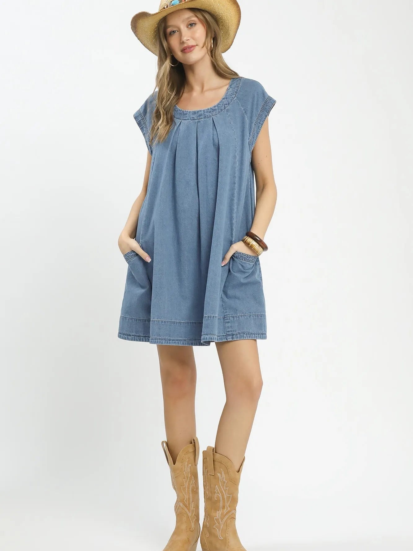 Umgee Denim Daydream Stone Washed Denim Mini Dress-Women's Dresses-Shop Z & Joxa