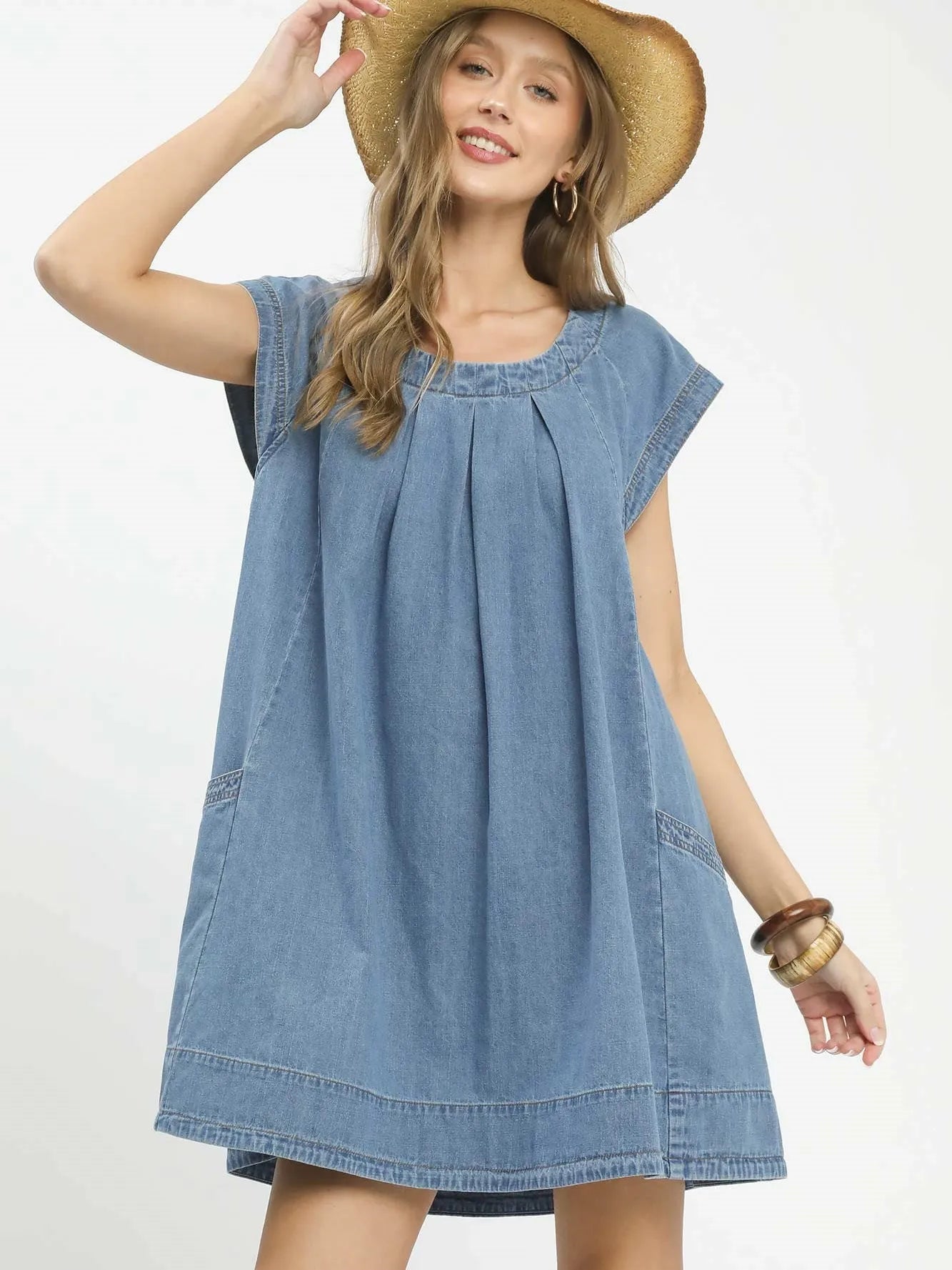 Umgee Denim Daydream Stone Washed Denim Mini Dress-Women's Dresses-Shop Z & Joxa