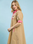 Umgee Desert Bloom Embroidered Tunic Dress with Pink Trim-Women's Dresses-Shop Z & Joxa