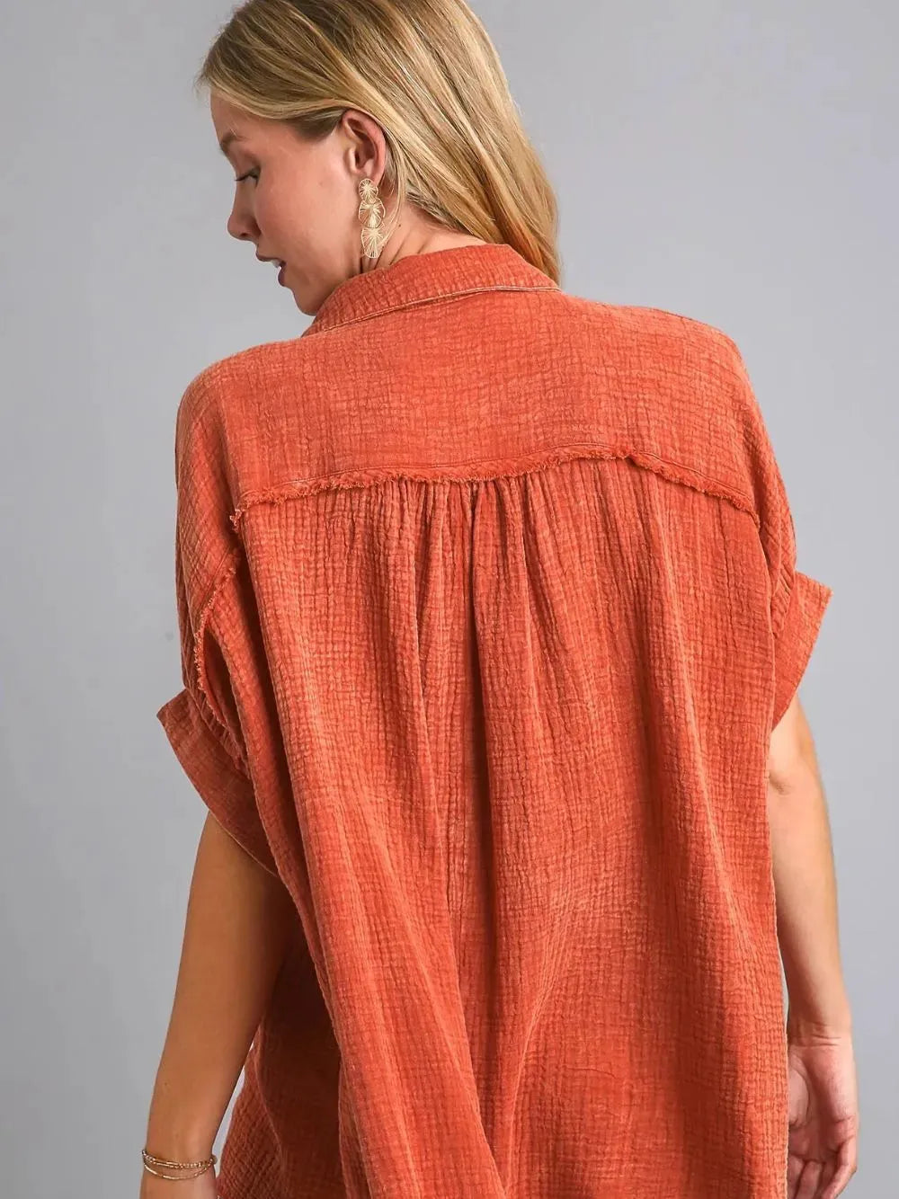 Umgee Desert Sunset Cotton Gauze Mineral Wash Button Down Shirt-Women's Shirts & Tops-Shop Z & Joxa