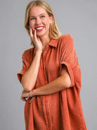Umgee Desert Sunset Cotton Gauze Mineral Wash Button Down Shirt-Women's Shirts & Tops-Shop Z & Joxa