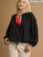 Umgee Drawn Noir Long Sleeve Linen Top with Drawstring-Women's Shirts & Tops-Shop Z & Joxa
