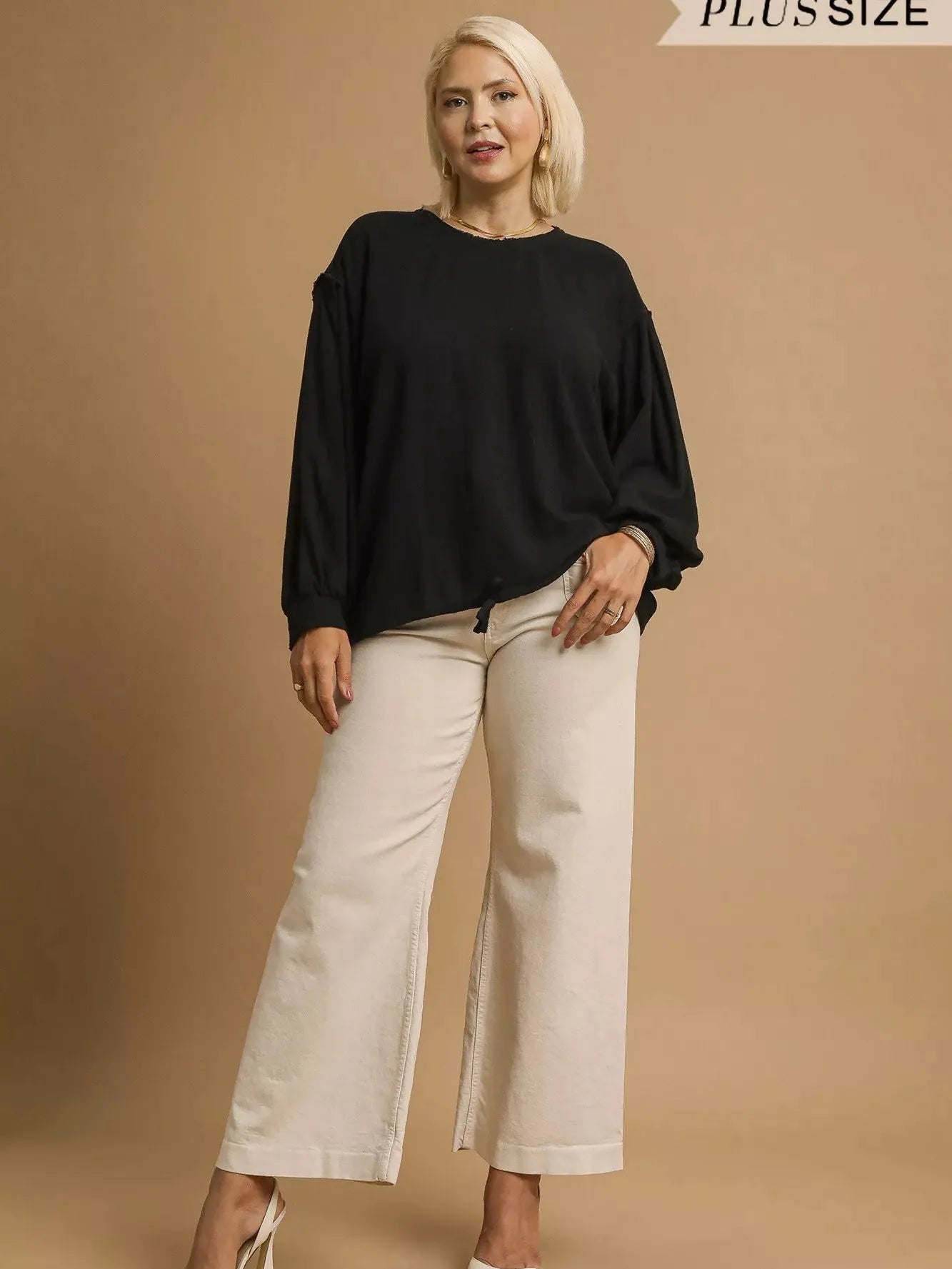 Umgee Drawn Noir Long Sleeve Linen Top with Drawstring-Women's Shirts & Tops-Shop Z & Joxa