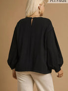 Umgee Drawn Noir Long Sleeve Linen Top with Drawstring-Women's Shirts & Tops-Shop Z & Joxa