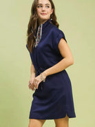 Umgee Drawn to Navy Dolman Sleeve Zip Detail Mini Dress-Women's Dresses-Shop Z & Joxa