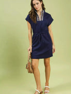 Umgee Drawn to Navy Dolman Sleeve Zip Detail Mini Dress-Women's Dresses-Shop Z & Joxa