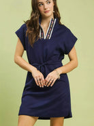 Umgee Drawn to Navy Dolman Sleeve Zip Detail Mini Dress-Women's Dresses-Shop Z & Joxa