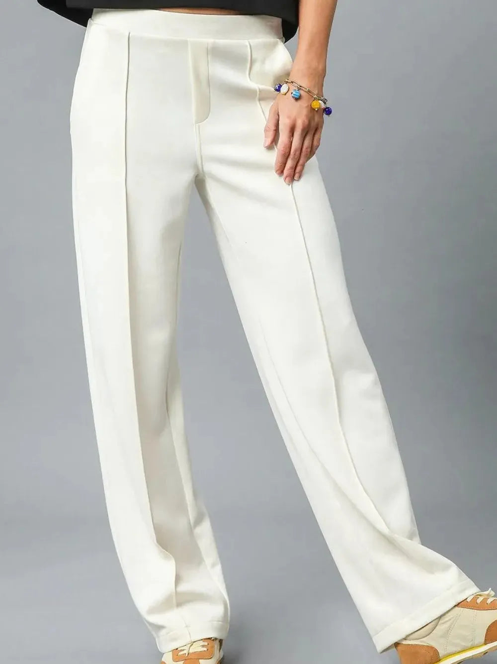 Umgee Easy Does It High Waisted Wide Leg Pants in Soft Ivory-Women's Pants-Shop Z & Joxa