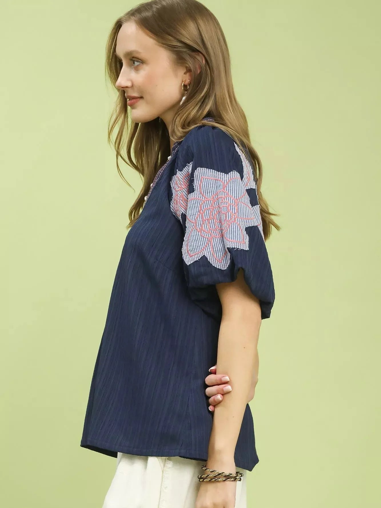 Umgee Evening Blossom Embroidered Blouse with Balloon Sleeves-Women's Shirts & Tops-Shop Z & Joxa