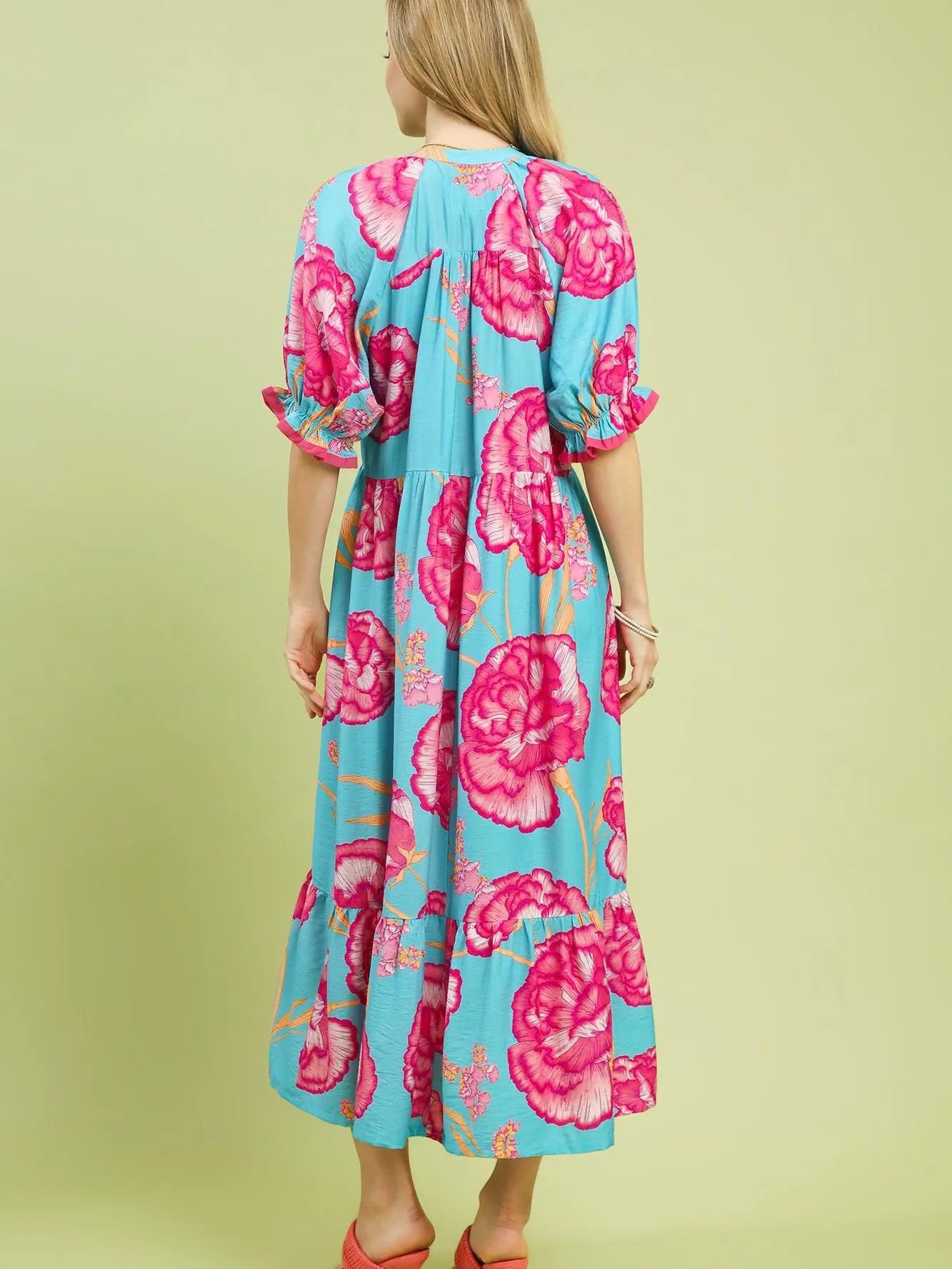 Umgee Floral Blue Romance Floral Midi Dress with Contrast Trim-Women's Dresses-Shop Z & Joxa