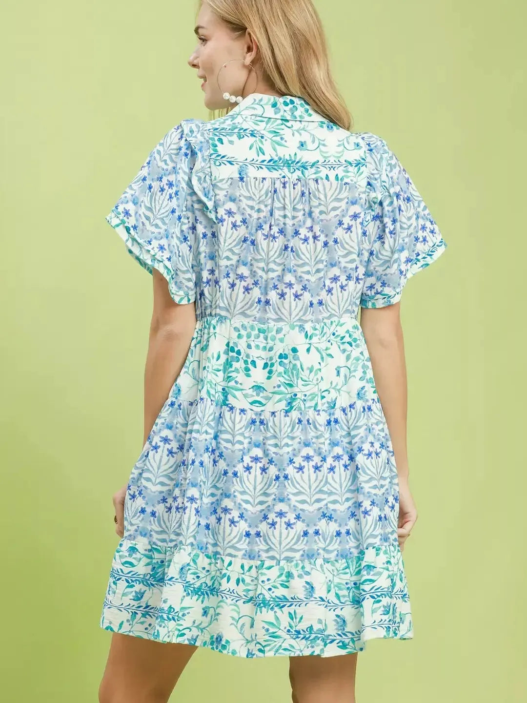 Umgee Floral Flirt Tiered Mini Dress with Flutter Sleeves-Women's Dresses-Shop Z & Joxa