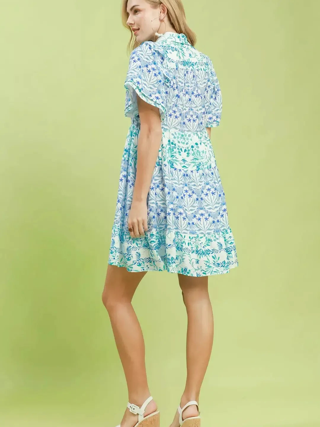 Umgee Floral Flirt Tiered Mini Dress with Flutter Sleeves-Women's Dresses-Shop Z & Joxa