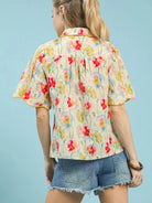 Umgee Floral Print Button-Down Blouse with Flutter Sleeves-Women's Shirts & Tops-Shop Z & Joxa