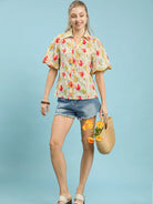 Umgee Floral Print Button-Down Blouse with Flutter Sleeves-Women's Shirts & Tops-Shop Z & Joxa