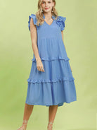 Umgee Forget Me Not Ruffle Sleeve Tiered Midi Dress-Women's Dresses-Shop Z & Joxa