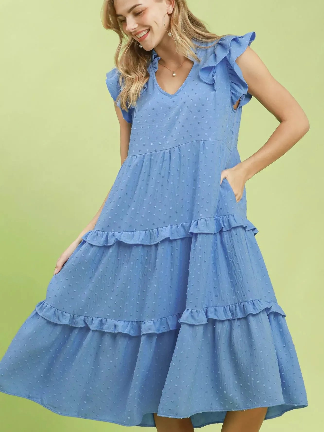 Umgee Forget Me Not Ruffle Sleeve Tiered Midi Dress-Women's Dresses-Shop Z & Joxa