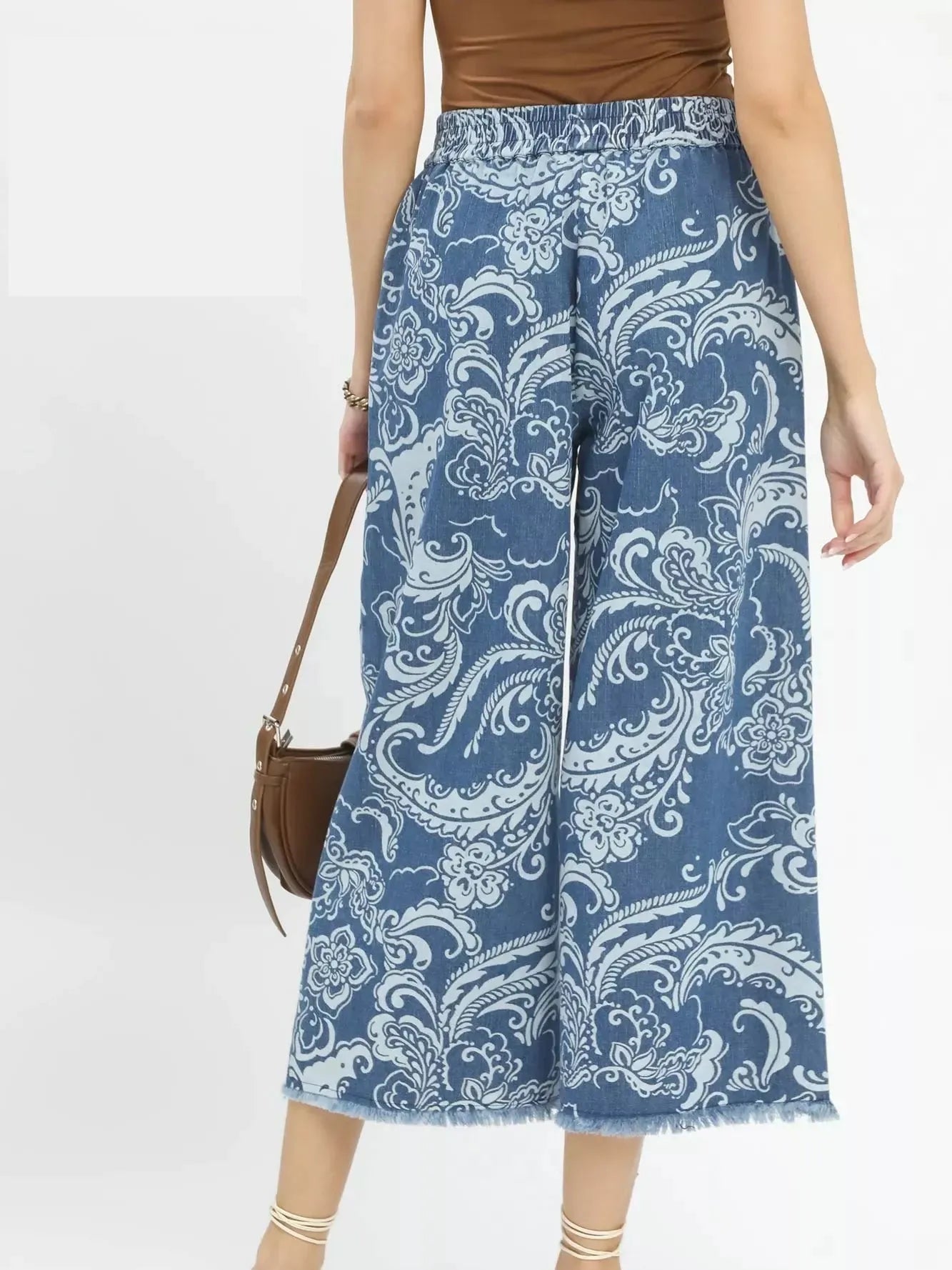 Umgee Free Spirit Stone Washed Floral Wide Leg Crop Pants-Women's Jeans-Shop Z & Joxa