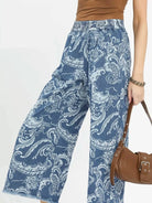 Umgee Free Spirit Stone Washed Floral Wide Leg Crop Pants-Women's Jeans-Shop Z & Joxa