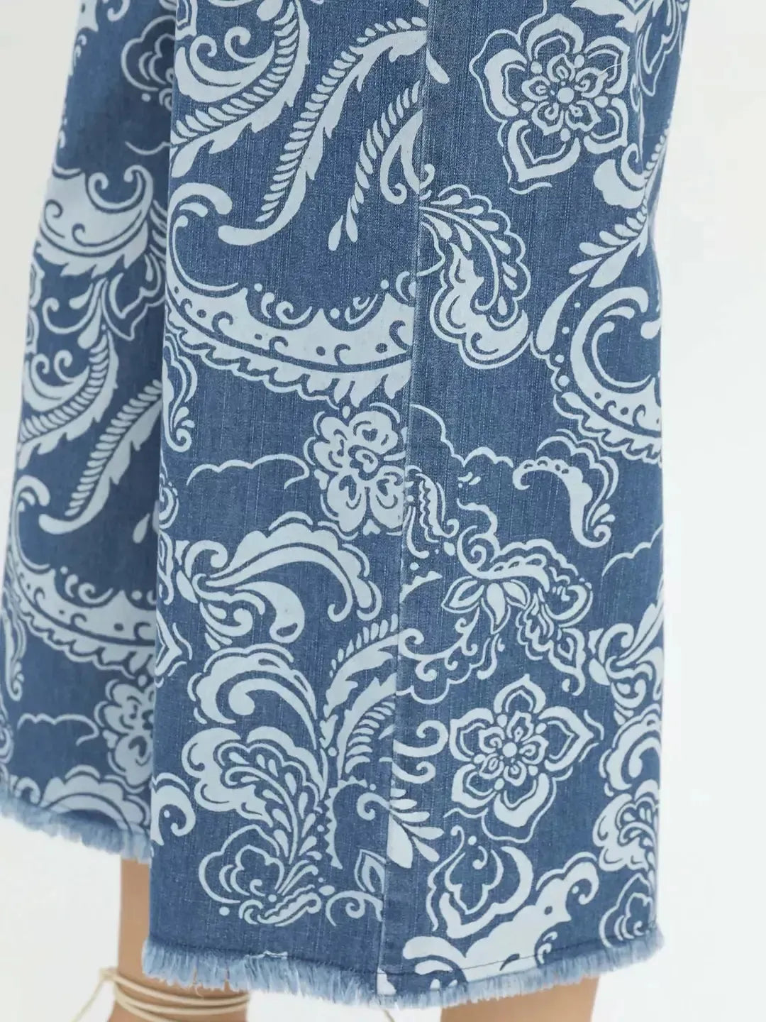Umgee Free Spirit Stone Washed Floral Wide Leg Crop Pants-Women's Jeans-Shop Z & Joxa