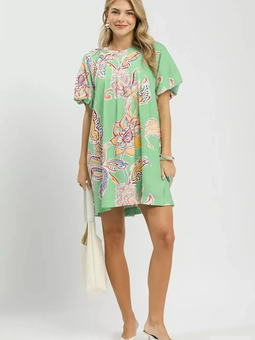 Umgee Fresh Bloom Boho Floral Print Mini Dress with Pockets-Shop Z & Joxa